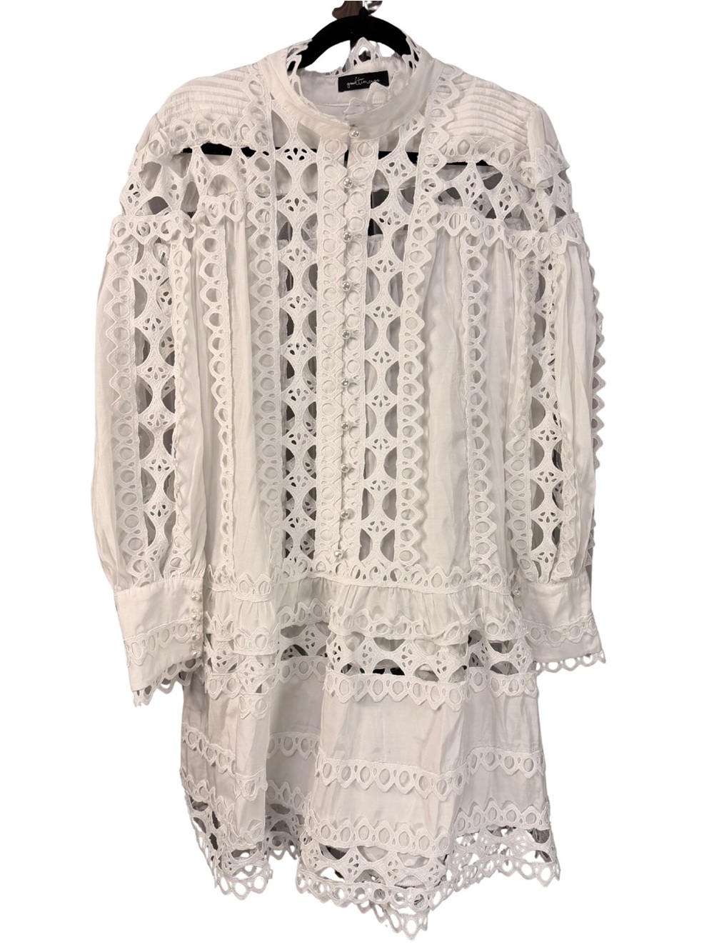 White Lace Mini Dress - Feminine Eyelet Detail